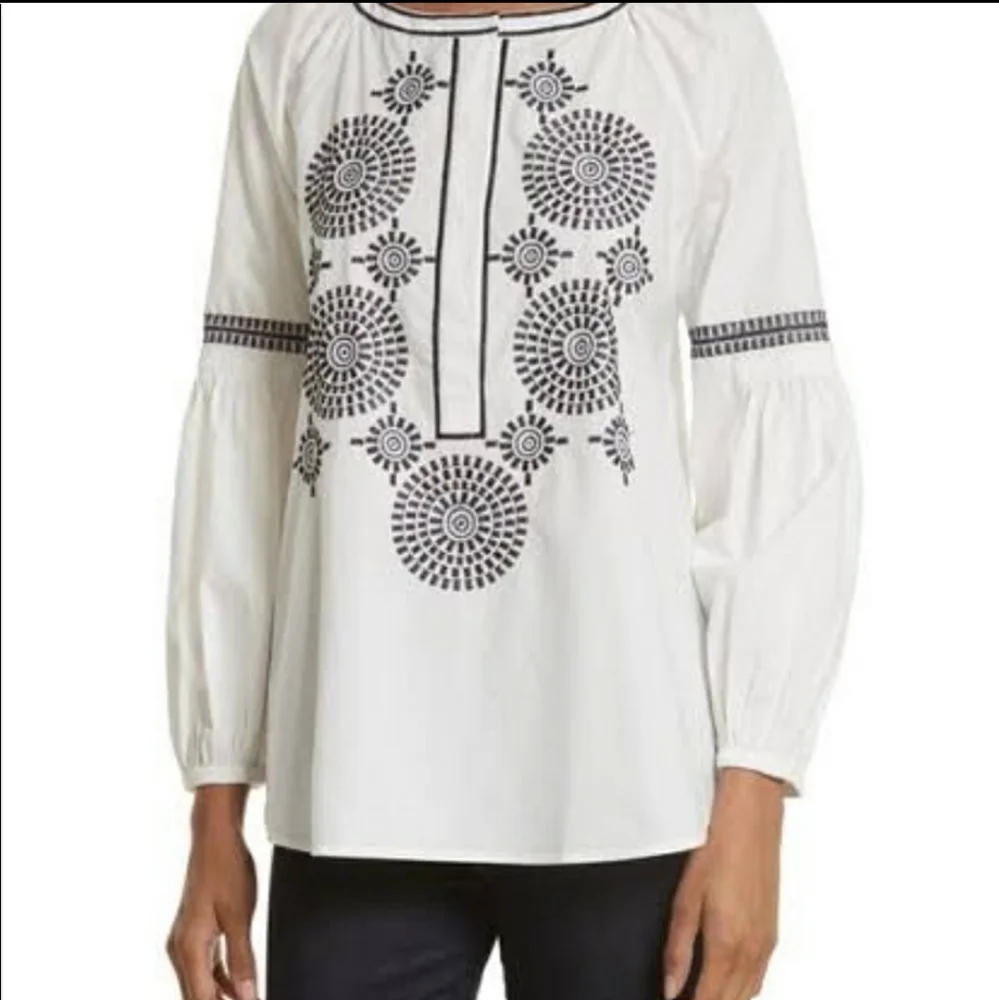 Tory Burch Aubrey Embroidered Tunic Dress Puff Sleeve Cotton Size 6 Romantic Top